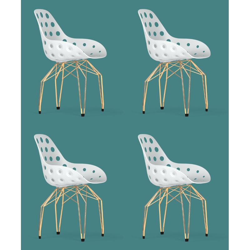 Ensemble de 4 chaises à fossettes, Blanc / Doré