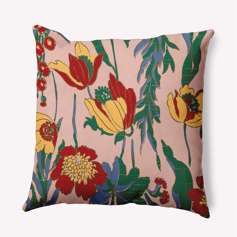 Floral Frolic Floral Outdoor Reversible Throw Pillow, 16" x 16"