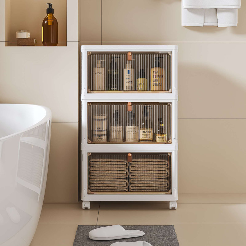 Canas  Plastic Foldable Stackable Storage Bin Double Door With Lids And Wheels Display Case Showcase Closet Rectangle Box Organizers And Storage For Electronics, Clothes, Toys