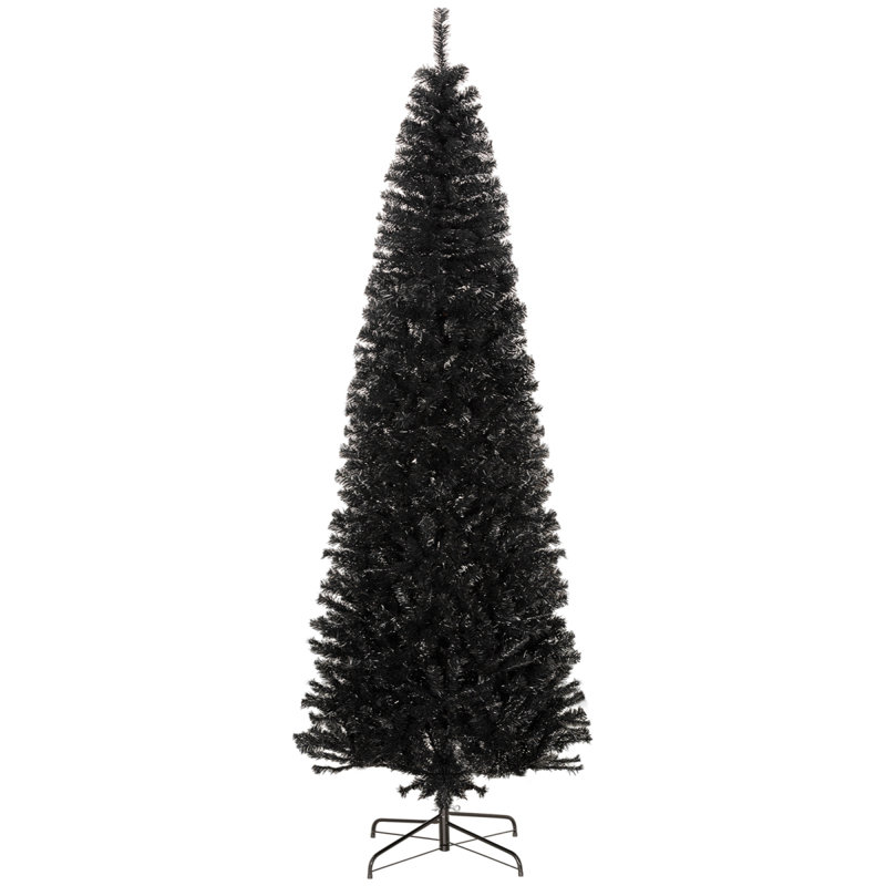 Arbre de Noël HOMcom 8 pi, arbre de Noël artificiel non éclairé, sapin de Douglas mince avec branches réalistes, arbre d'Halloween avec 1168 pointes, noir