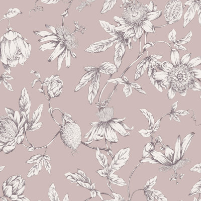 Passion Flower Toile Floral Wallpaper Roll