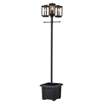 Lampadaire complet 3 lumières 77,5 po noir avec jardinière et transparent
