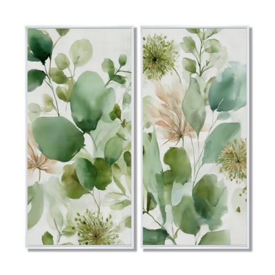 Watercolor Greenery Sage Watercolor - Plants Wall Art Decor, Green Botanical Canvas Print 2 Piece