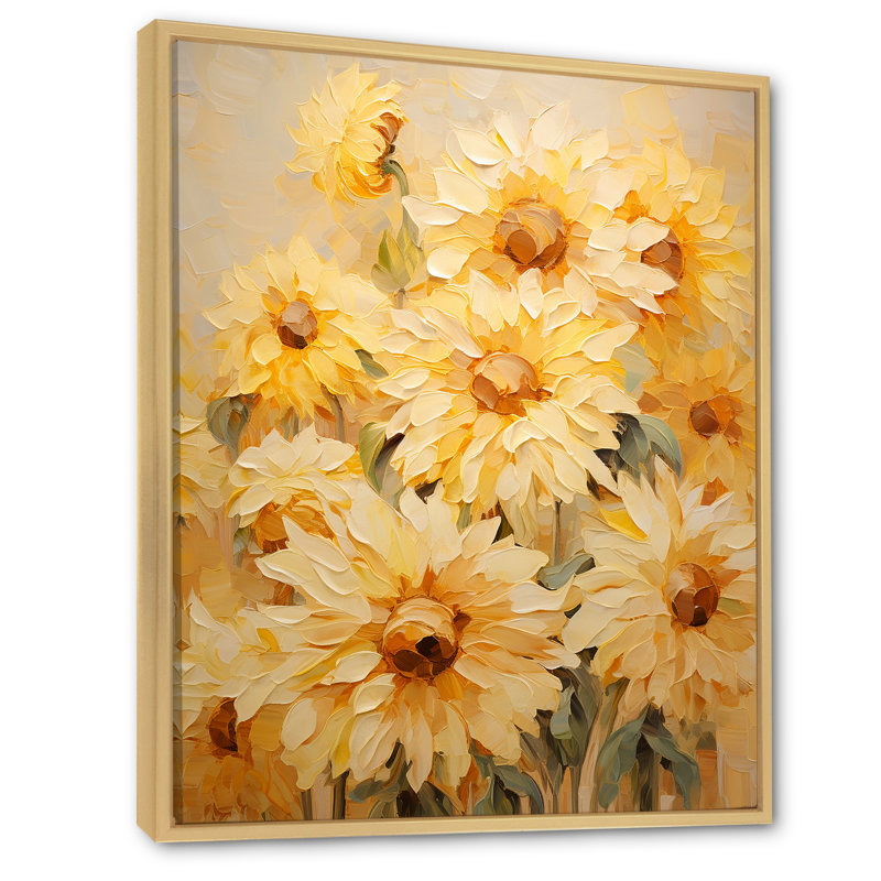Minimalisme, tournesols beiges efflorescence II sur toile, Cadre naturel flottant, H 32 po x l 16 po x P 1 po