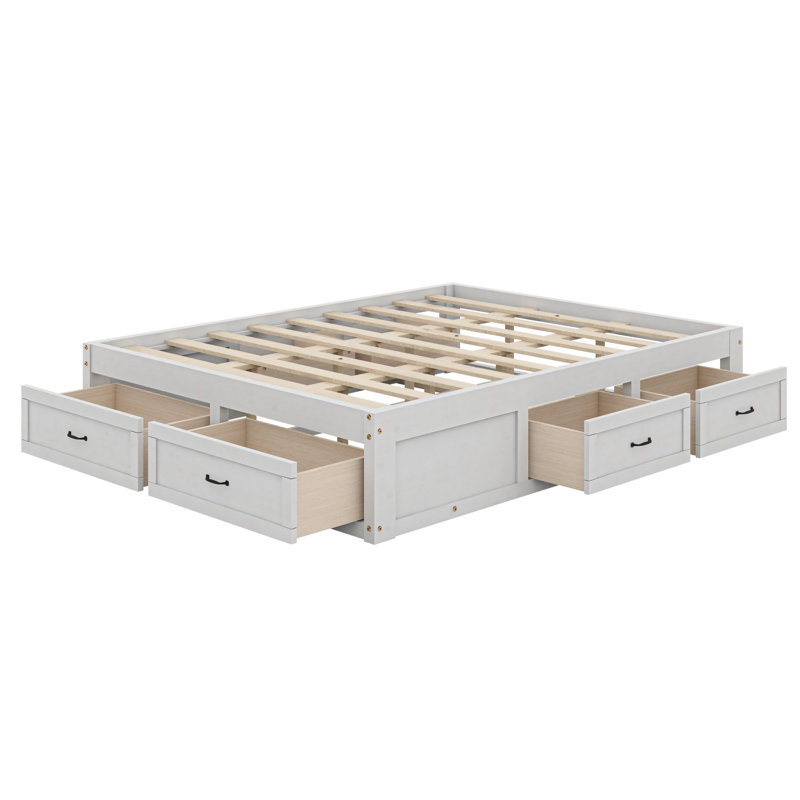 Platform Bed With 6 Storage Drawers, Antique White