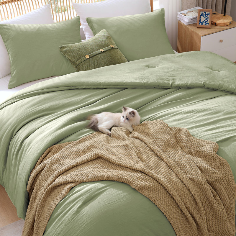 Solid Washed microfiber Comforter Set 2/3PC
