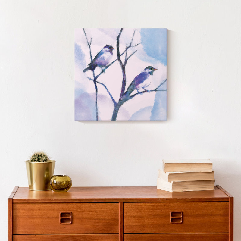 Reproduction d'aquarelle d'oiseaux sur toile, H 12 po x l 12 po