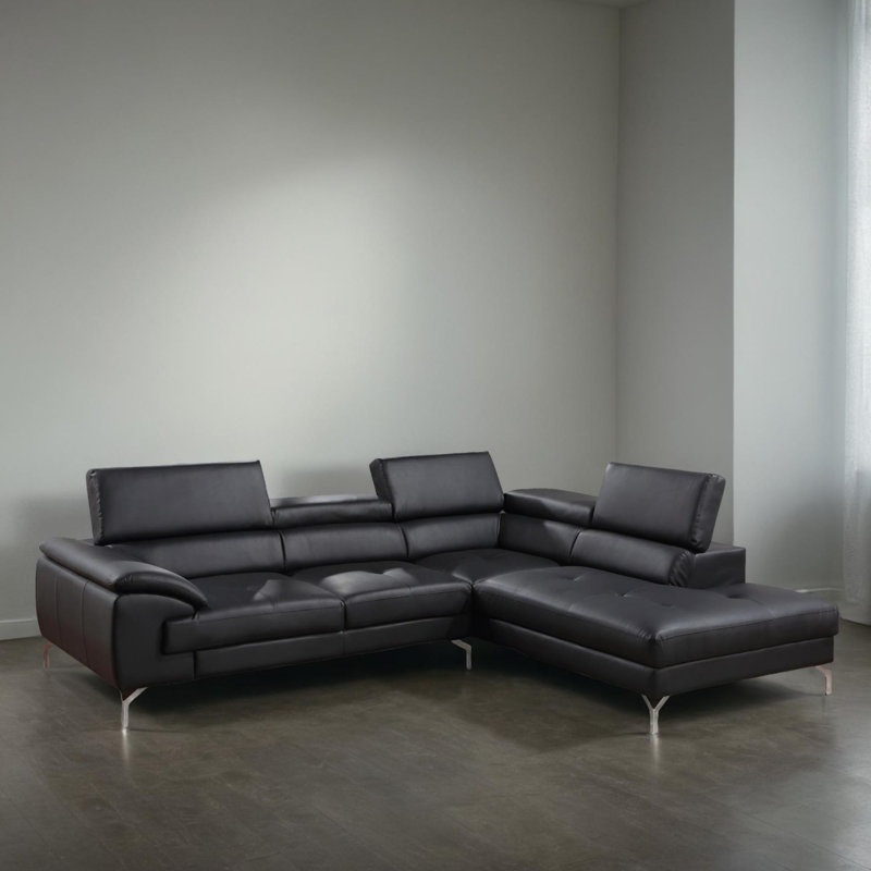 115" Wide Right Hand Facing L-Shaped Sectional Sofa, Black Faux Leather