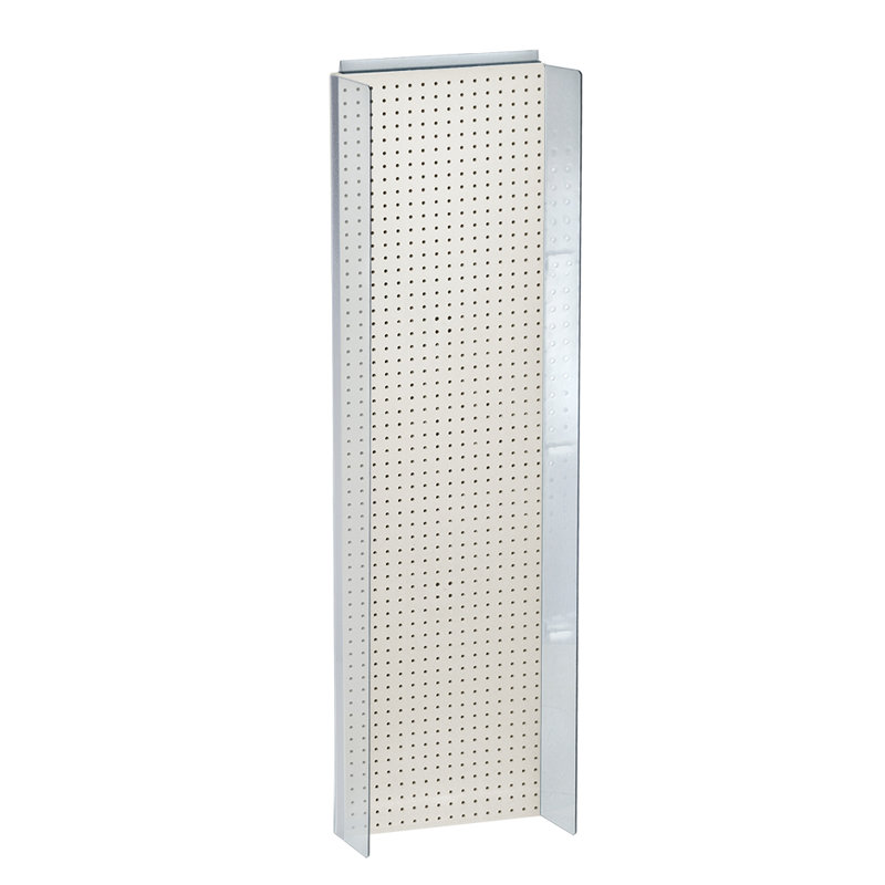 White and Silver 14"W x 60"H Pegboard Display with Plastic Side Wings