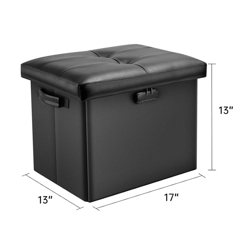 Black Fireproof PVC Leather Storage Ottoman with Lock