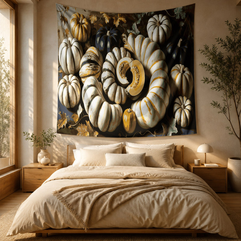Tapisserie murale légumes et courge Delicata, 88 po x 104 po