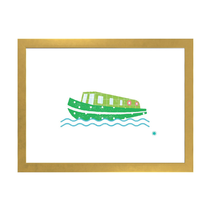 Bateau étroit - impression d'art graphique, Papier encadré doré, H 24 po x l 32 po x P 1 po, Blanc