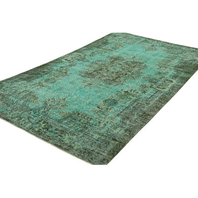 Rug & Kilim Vintage Zeki Müren Rug In Turquoise With Green Floral Medallion | In Blue;white;green;cream
