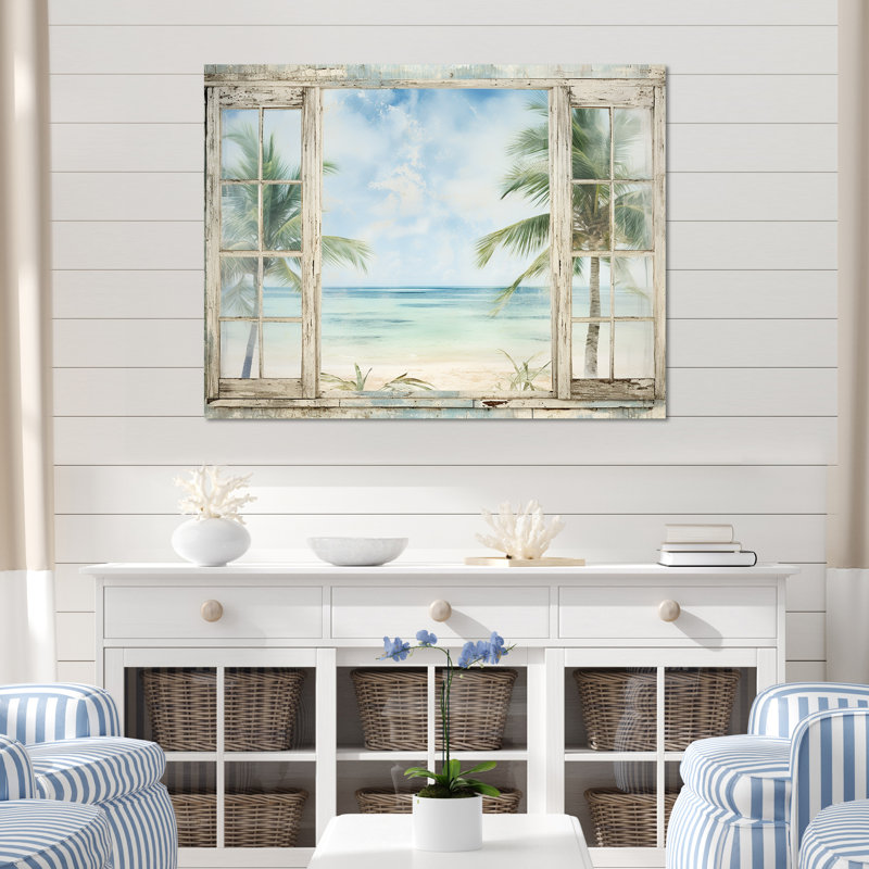 Décoration tropicale fenêtre tropicale horizon II - fenêtres côtières, H 34 po x l 44 po x P 1,5 po, Toile tendue