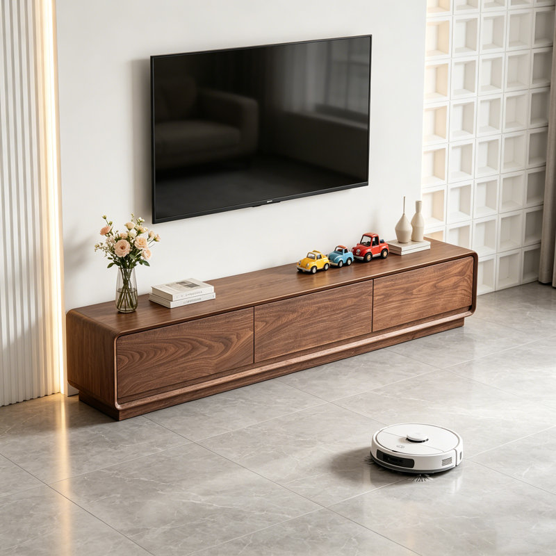 Meuble télé en noyer avec rangement, aucun assemblage requis