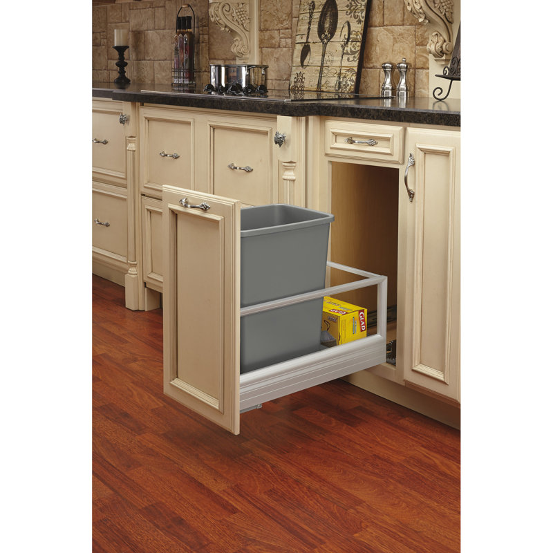 Rev-A-Shelf Aluminum Pullout Waste Container(s) with Soft-Close for Kitchen Base Cabinets, 19.03" H x 11.7" W x 22.0937" D