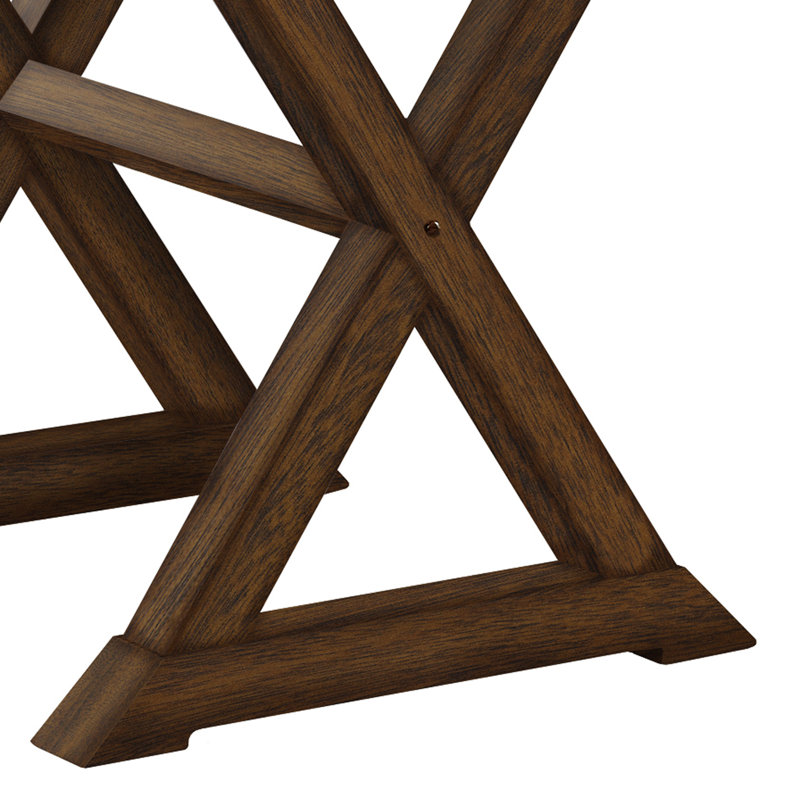 Table d'appoint décorative, 24 po de largeur, base à tréteaux croisés, bois massif brun foncé, Brun