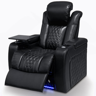 37.8"Power Recliner 1 PC Made Withtop-Grain Nappa,Fully Adjustable Relaxation,Smart Charging,Dynamic RGB LED Lighting,BLACK