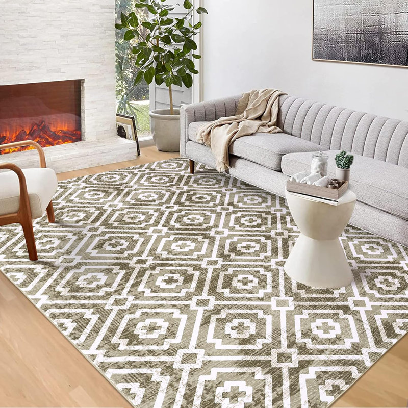 4x6 Modern Geometric Washable Area Rug – Non-Slip, Soft Trellis Design, Stain-Resistant for Living Room, Bedroom, Kitchen, Dining Room