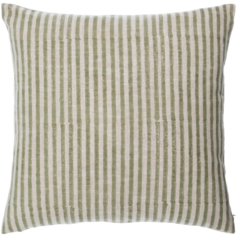 Striped Linen Throw Pillow, Down, Light Sage, 18" x 18"