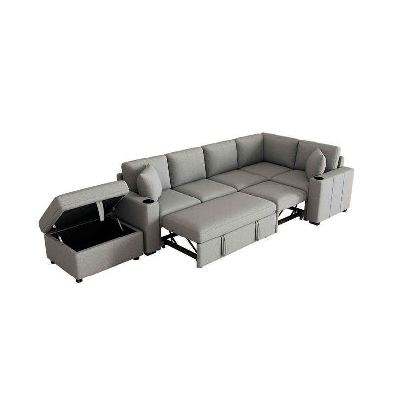 Canapé modulaire convertible en L 84,7 po Canapé-lit escamotable en L avec repose-pieds mobile, Gris