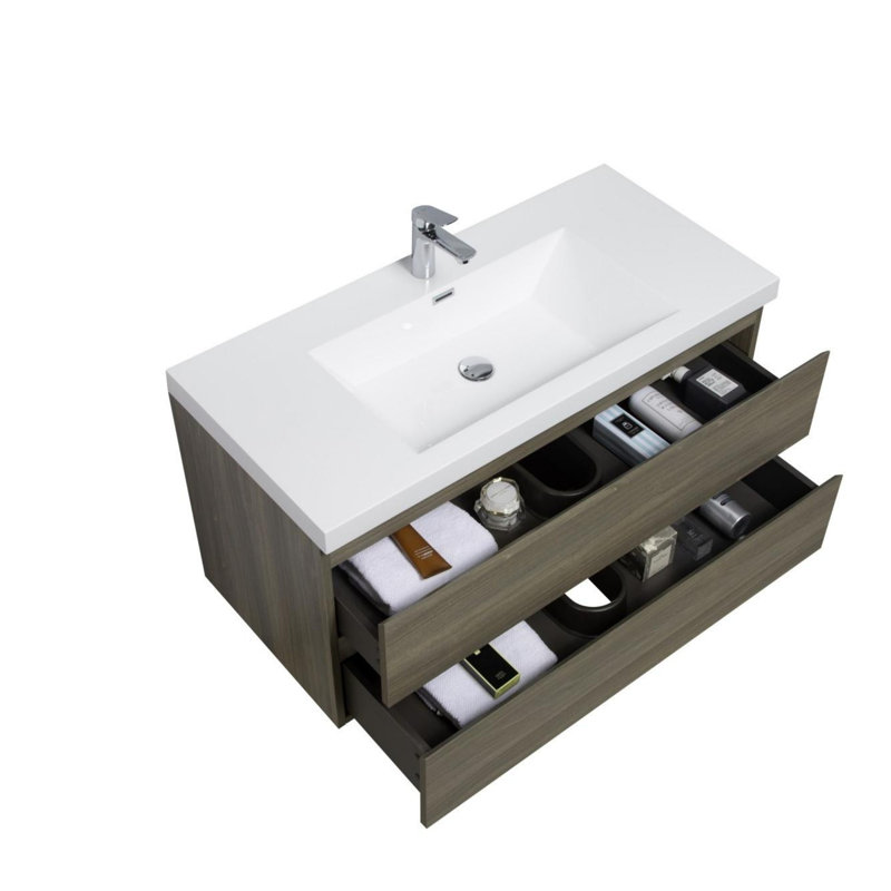 Meuble-lavabo mural moderne pour salle de bain, Gris