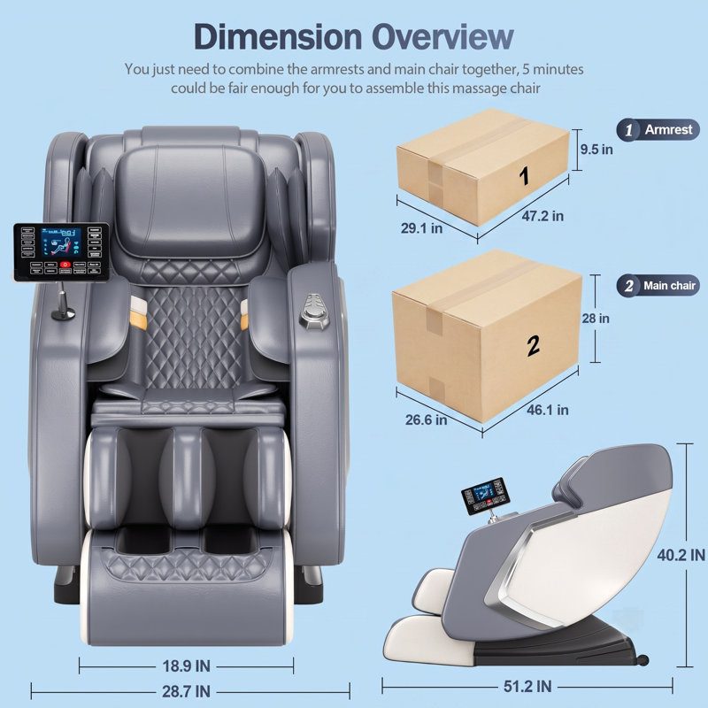 Fauteuil de massage Shiatsu inclinable avec position zéro gravité, 14 rouleaux, pétrissage et tapotement, compression d'air pour tout le corps, thérapie par la chaleur lombaire, 5 programmes automatiques, haut-parleur Bluetooth, repose-pieds extensible, masseur de pieds, 3 niveaux d'intensité, gris étain