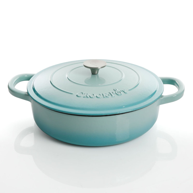 Crock-Pot 5 qt. Non-Stick Cast Iron Round Braiser with Lid, Blue
