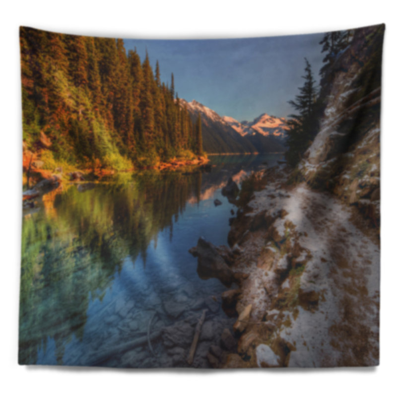 Paysage, lac placide, entre les montagnes, H 68 po x l 80 po