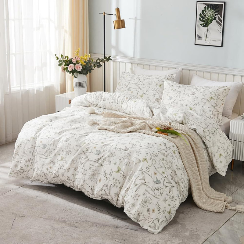 Polyester Floral Duvet Cover with Pillowcases