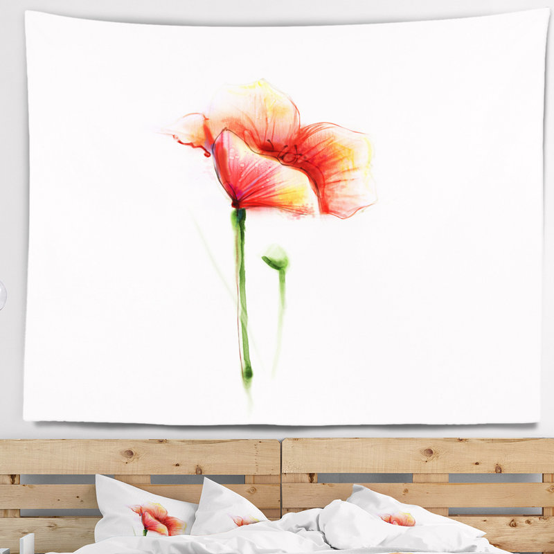 Tapisserie rouge avec coquelicots, H 32 po x l 39 po