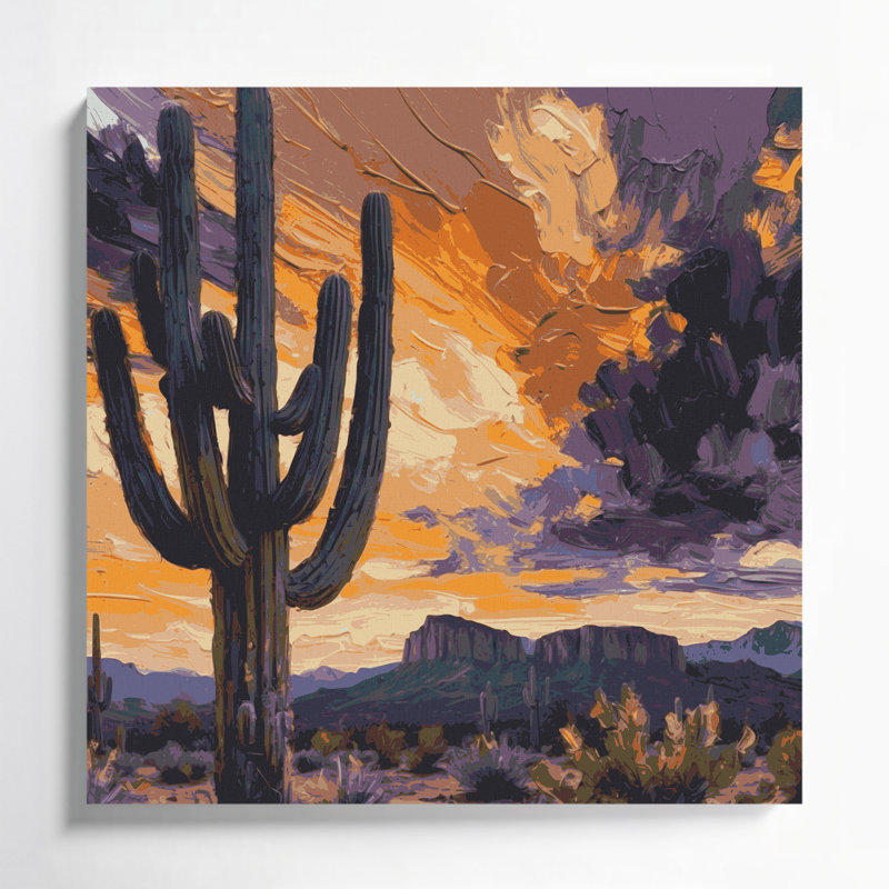 Art botanique sur toile Bactical Saguaro Cactus, H 32 po x l 32 po
