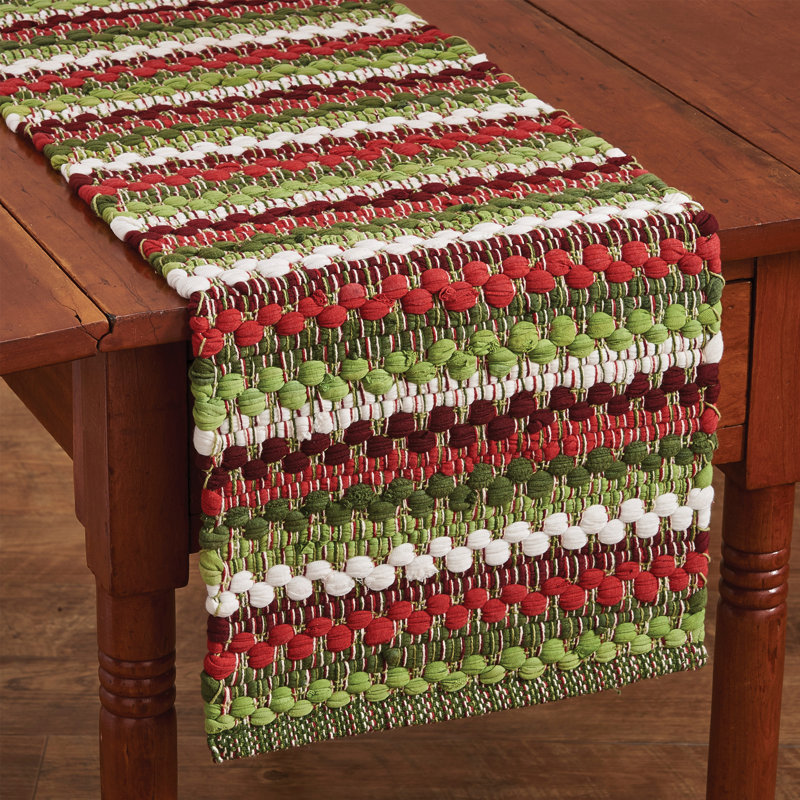 Farmhouse Holiday Chindi Table Runner, 54" L x 13" W, Green/Red