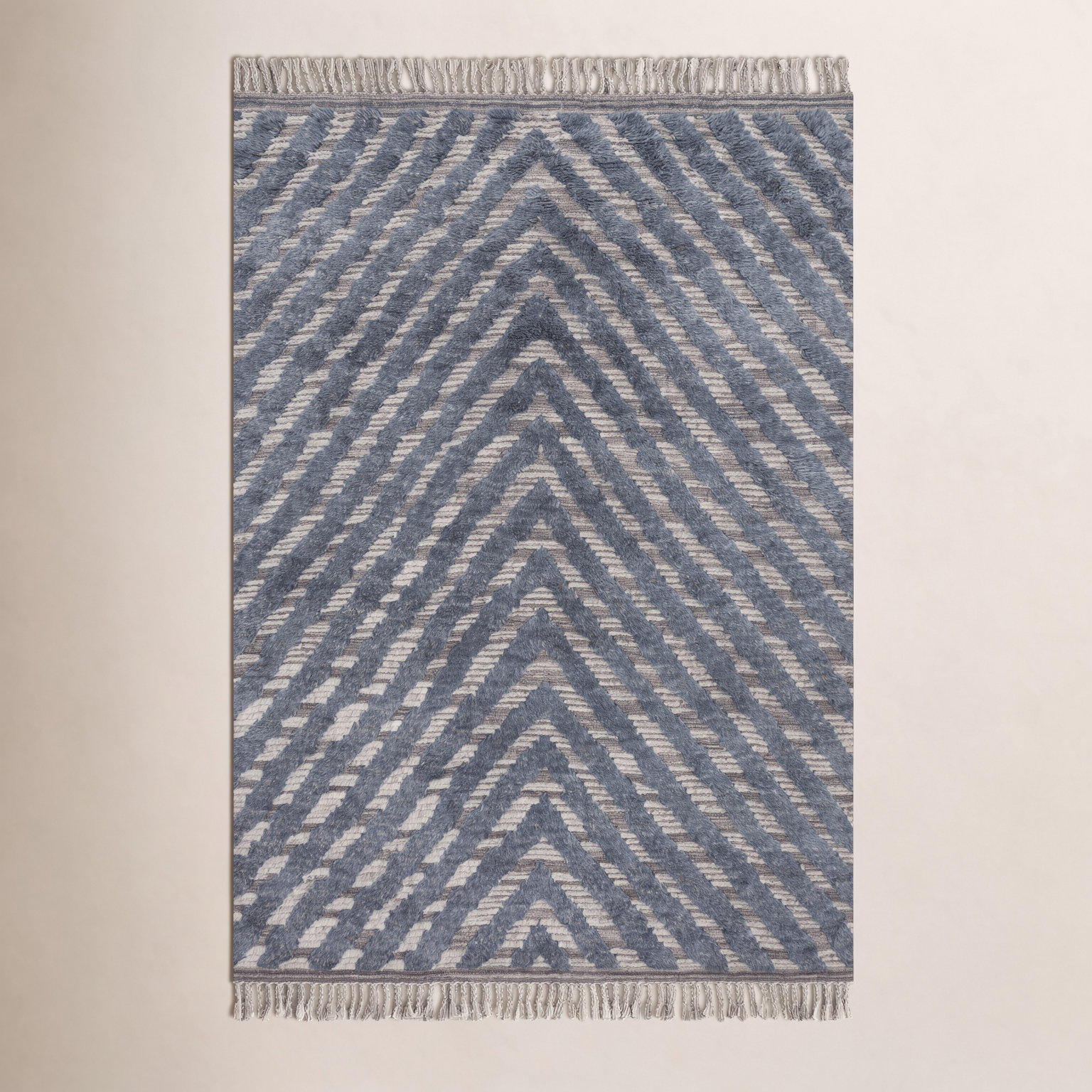 Benjamin Blue Hand-Knotted Chevron Rug, Rectangle 4' x 6'