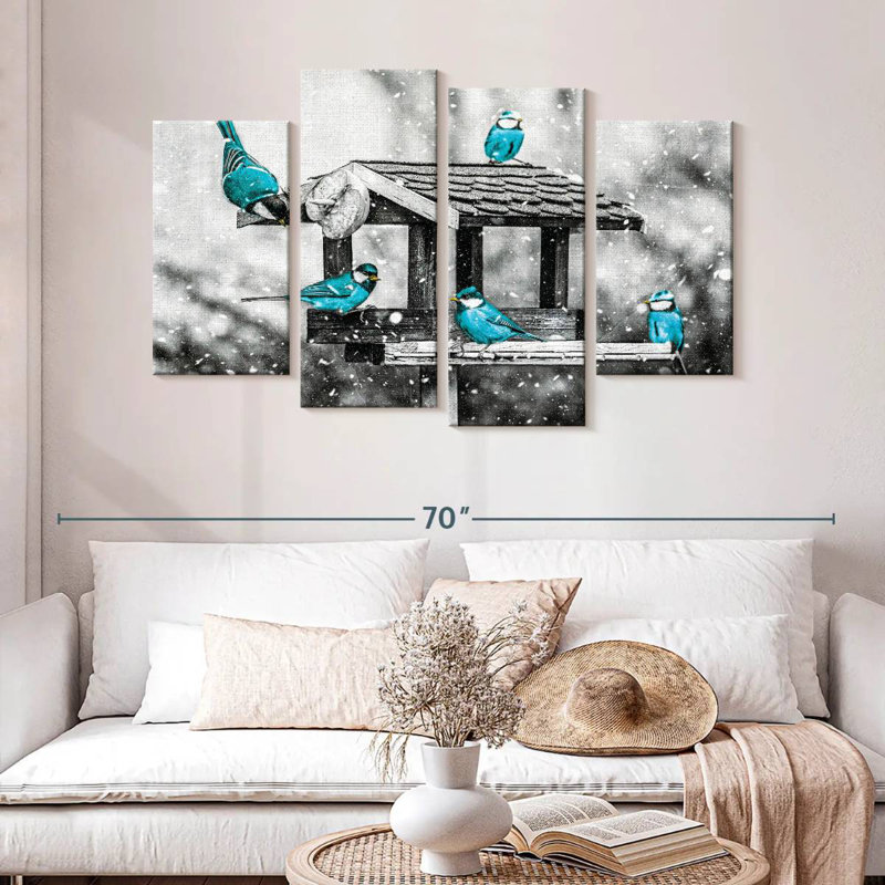 Brampt Blue Tits On Bird Feeder Pop, 32" H x 52" W