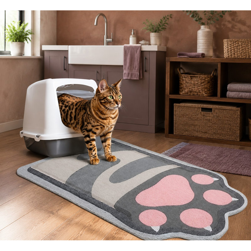 This large 33.5 x 22.4 in litter mat uses soft PVC loop mesh for litter trapping and non-slip backing, providing easy-clean floor protection while also serving as home decor.
