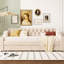Lit de jour simple avec rangement pour accoudoirs et texture beige, rembourré-796754659