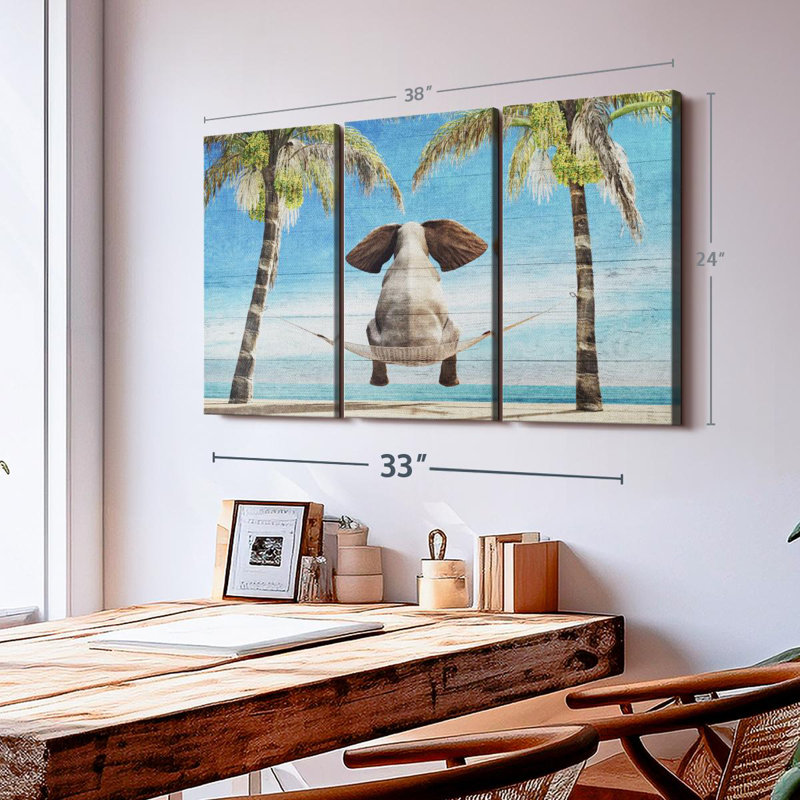 «Wooden Tropical Elephant» sur toile, H 24 po x l 38 po x P 1,25 po