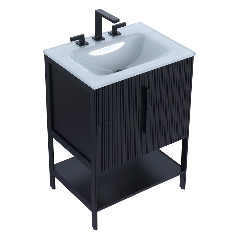Mirutil Single Bathroom Vanity with Top, Black Matte, Black