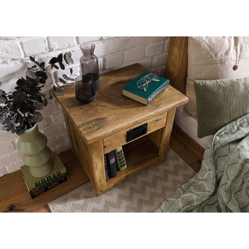 Railway 50cm W Solid Wood Bedside Table, Light Brown