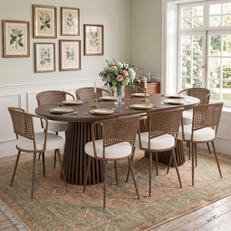 Ensemble table et chaises ovales extensibles (39,37" à 70,87") avec chaises en rotin tressé, Brun