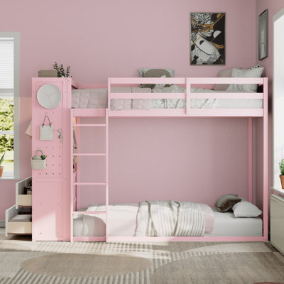 Lit superposé avec 4 tiroirs de rangement, rail suspendu, bande lumineuse à DEL, tablettes intégrées et panneaux perforés doubles, 3 options de couleurs pour la chambre à coucher et les dortoirs