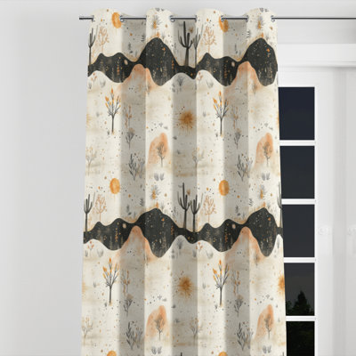 Abstract Room Darkening Curtains - Orange Boho Desert Minimal Grommet Curtain - 1 Panel