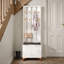 Modern Ribbed Hall Tree With Shoe Storage, Hallway Unit With Padded Bench, Hall Stand With 8 Gold Hooks-821619103