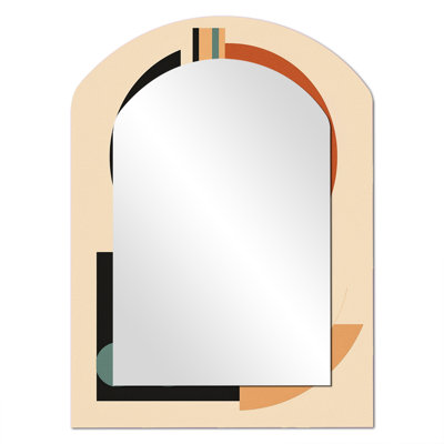 Cream Green Minimalism Quiet Depths - Minimalism Asymmetrical Large Mirror, Modern Arch Decorative Wall Mirror, Printed Metal Art