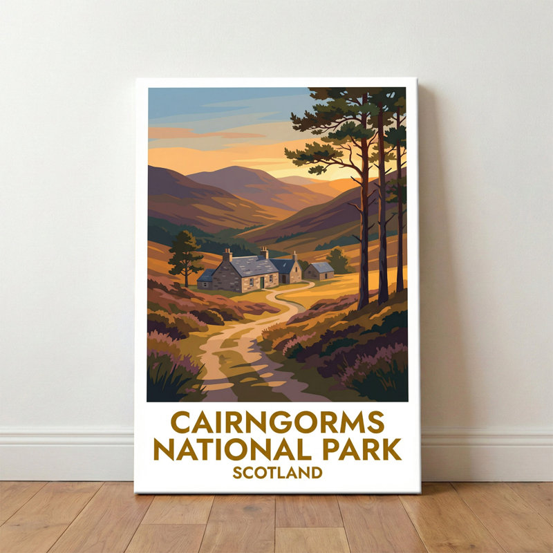 Cairngorms National Park, Scotland - Highland Romance Travel Poster: Munros, Pines And Heather. Giclee Print On Wrapped Canvas. Wall Art, Home Decor - Regions & Scenic Areas, Scotland - Wrapped Canvas Print