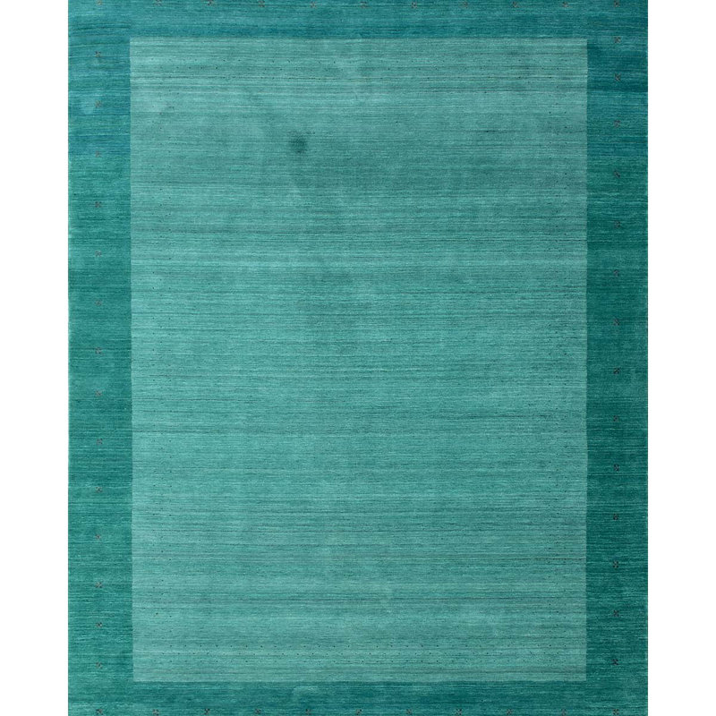 Tapis vert noué à la main de haute qualité, Rectangle 6 pi x 9 pi