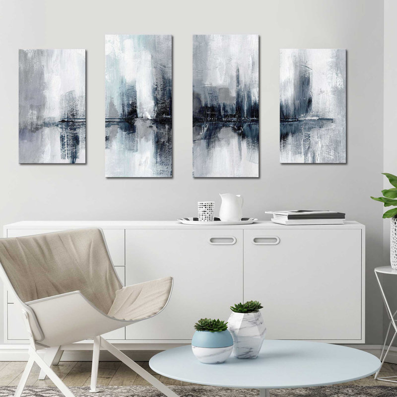 «Indigo Harbor Lights» par Nan - impression sur toile tendue 4 pièces, H 38 po x l 72 po