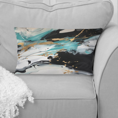 Full Moon Happiness Gold & Turquoise Abstract II - Abstract Painting Printed Throw Pillow