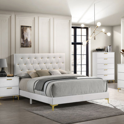 James Eastern King Upholstered Panel Bed in White